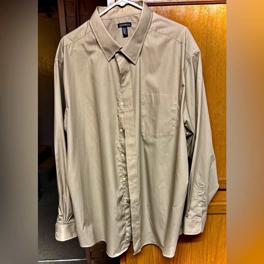 Men's Casual Button Down Dress Shirt by George in Tan